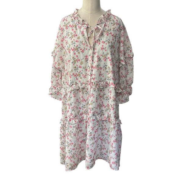 ASOS Influence Pink and Green floral tiered  Mini Sundress NEW Size 16 - Picture 1 of 9